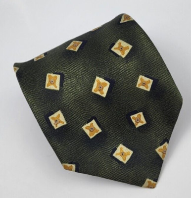 Canda Polyester Tie Green Gold Black Geometric Men Necktie 57 x 3.75