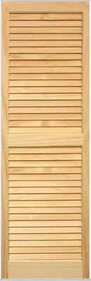 SHL63 Exterior Solid Wood Louvered Window Shutters, 15'' X 63'', Unfinished Pine