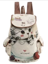 NEW Kawaii Cute Kitten Cat Backpack Canvas & Leather Super Cute Tote Bag Duffle
