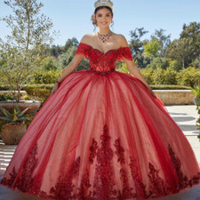 Red Gothic Quinceanera Dresses Ball Gown Off-Shoulder Beading Applique Sweet 16