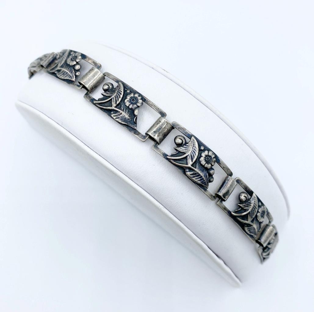 Vintage Mid-Century Denmark 830 Silver Floral Link Bracelet | eBay