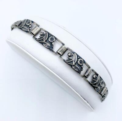 Vintage Mid-Century Denmark 830 Silver Floral Link Bracelet | eBay