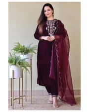 Red Winter Wear Kurta Pant With Designer Dupatta Set Velvet Palazzo Kurta Suits