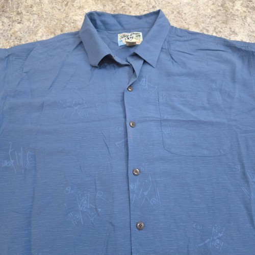 Vintage Big Dogs Shirt Men Extra Large Blue Short Sleeve Button Up SIlk Solid XL - Picture 7 of 13