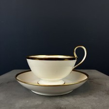 Large Empire Sevres 1820 tea cup saucer porcelain white gold gilding chocolate