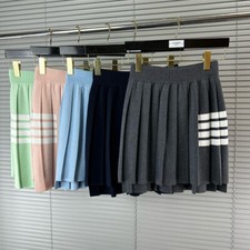 Thom Browne Women's College Style Four-bar Knitted Pleated Casual Short Skirt