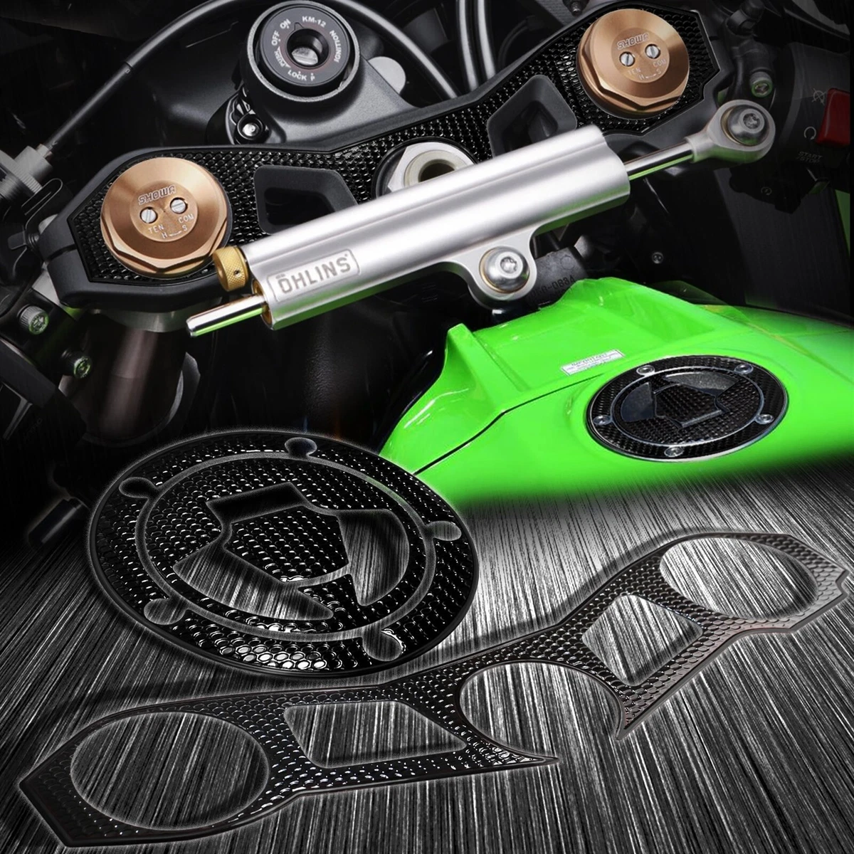 Handle Yoke+Fuel/Gas Cap Cover Perforated Black Sticker Pad 11-15