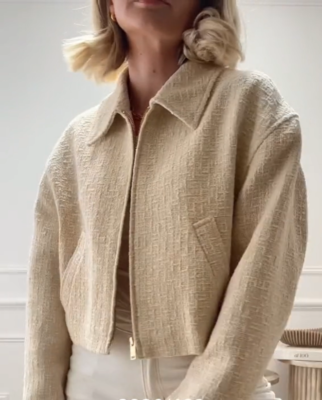 Zara Woven Cropped Bomber Jacket Ecru Cream White Size L Large