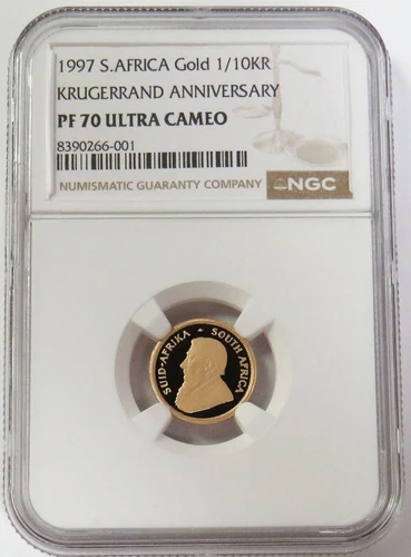 1997 GOLD 30 MINTED SOUTH AFRICA ANNIV PRIVY 1/10oz KRUGERRAND NGC PF 70 UC