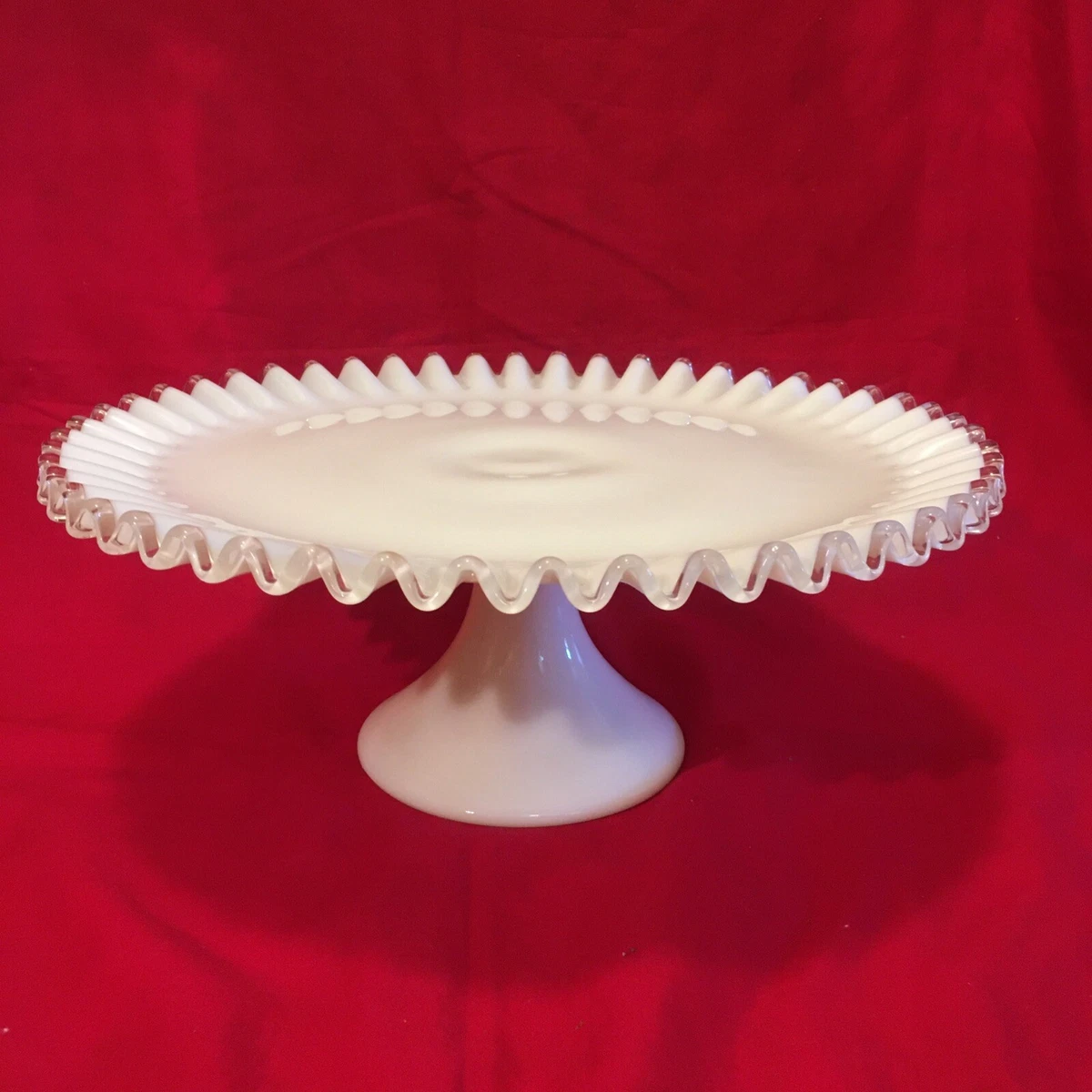 Fenton Silver Crest Milk Glass Ruffled Pedestal Cake Plate 13
