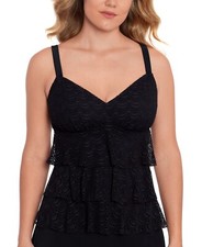 Swim Solutions Women's V-Neck Tier Tankini Top Swimwear Black Size 14