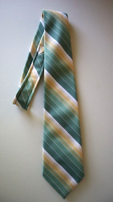 Vintage Green Yellow Custom Made Diagonal Striped Necktie Wm M Franzin Company