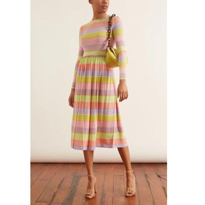 Stine Goya Joel Midi Dress Small Green Pink NEW