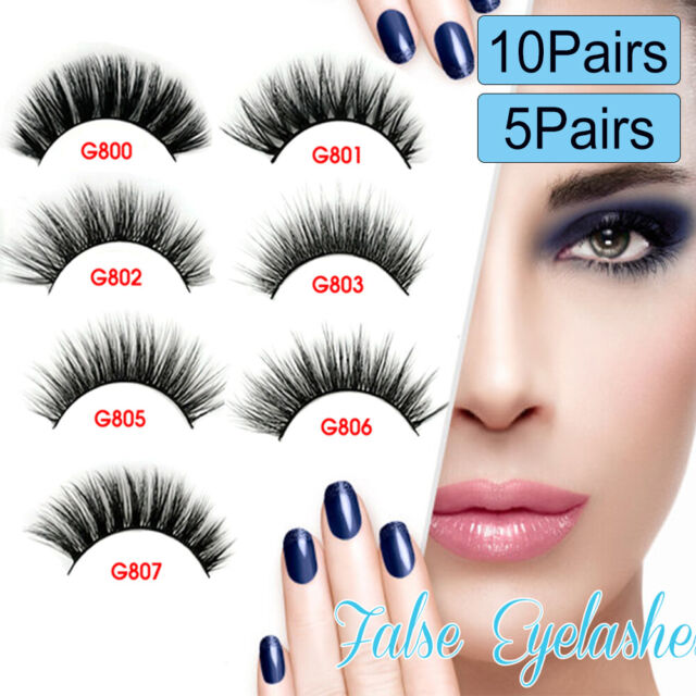 5/10 Pair 3D Mink False Eyelashes Wispy Cross Long Thick Soft Fake Eye Lashes
