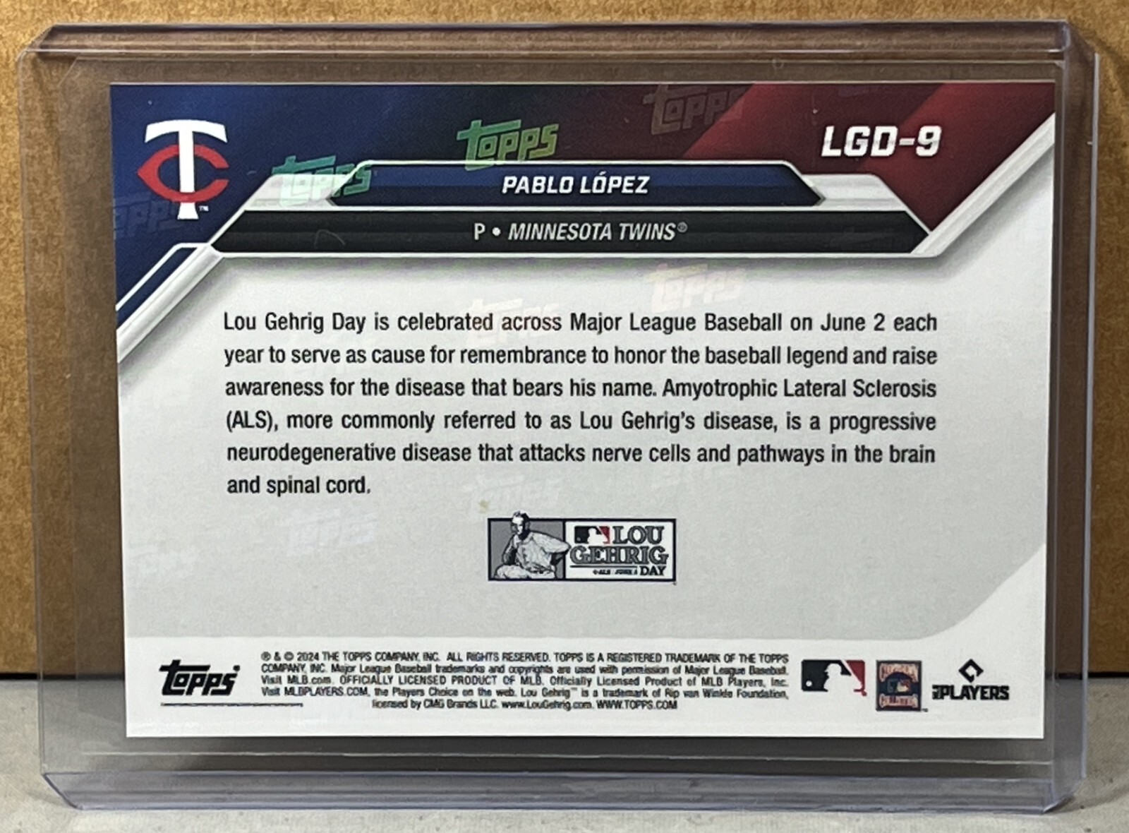 Run Printer 2024 TOPPS NOW #LGD-9 PABLO LOPEZ MINNESOTA TWINS Lou Gehrig Day Print ...