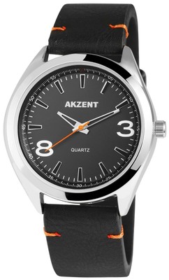 Akzent Men S Watch Black Leather Analogue Quartz W Ebay