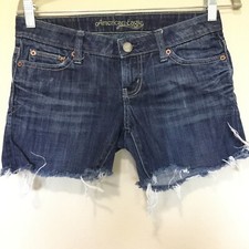 American Eagle Women  s Super Stretch Cut Off Jean Shorts Size 2 Blue Denim