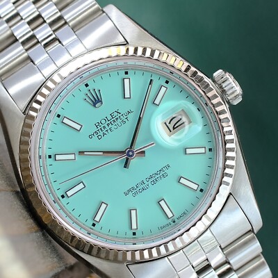 Rolex Datejust 16014 Stainless Steel Blue Dial 18KW Fluted Bezel