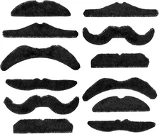 Playbees Fake Mustaches Adhesive - Set of 12 - Mustache Costume