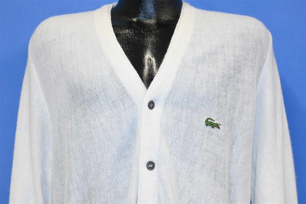vintage 70s IZOD LACOSTE WHITE CROCODILE ACRYLIC SOFT CARDIGAN 
