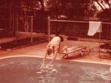 Vintage Photo 1970's Snapshot Man Diving into Swimming Pool Diving Board 