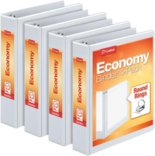 1.5 Inch 3 Ring Binder, round Ring, White, 4 Pack, Holds 350 Sheets 79517 