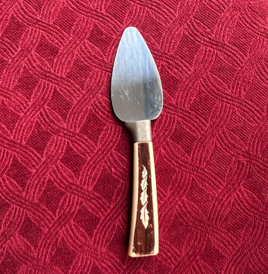 Regent Sheffield ENGLAND Stainless Cheese Server Woodgrain Leaf Pattern Handle
