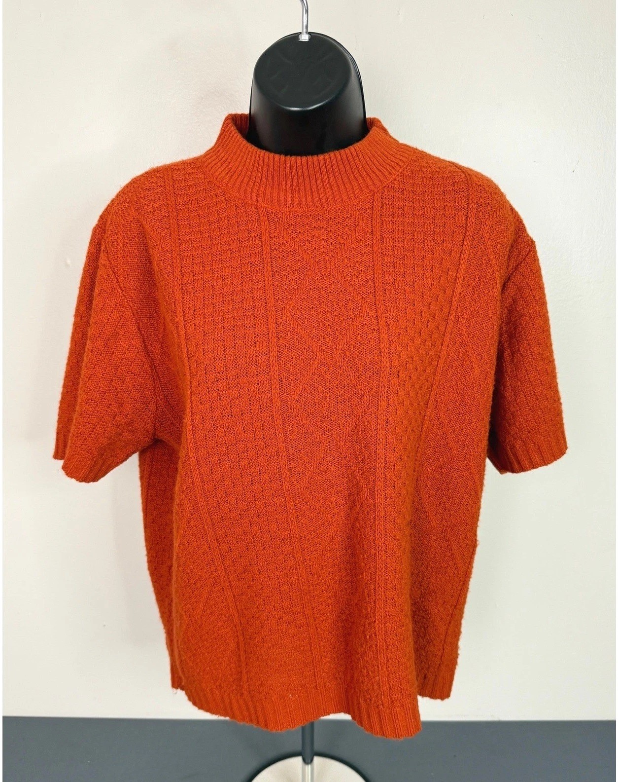 Towncraft Women's Mock Neck Short Sleeve Sweater Orange Size Large 90s Retro