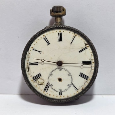 Taschenuhr Roskopf Argentan Hirsch mechanisch 48mm reparaturbedürftig Teile Restaurierung