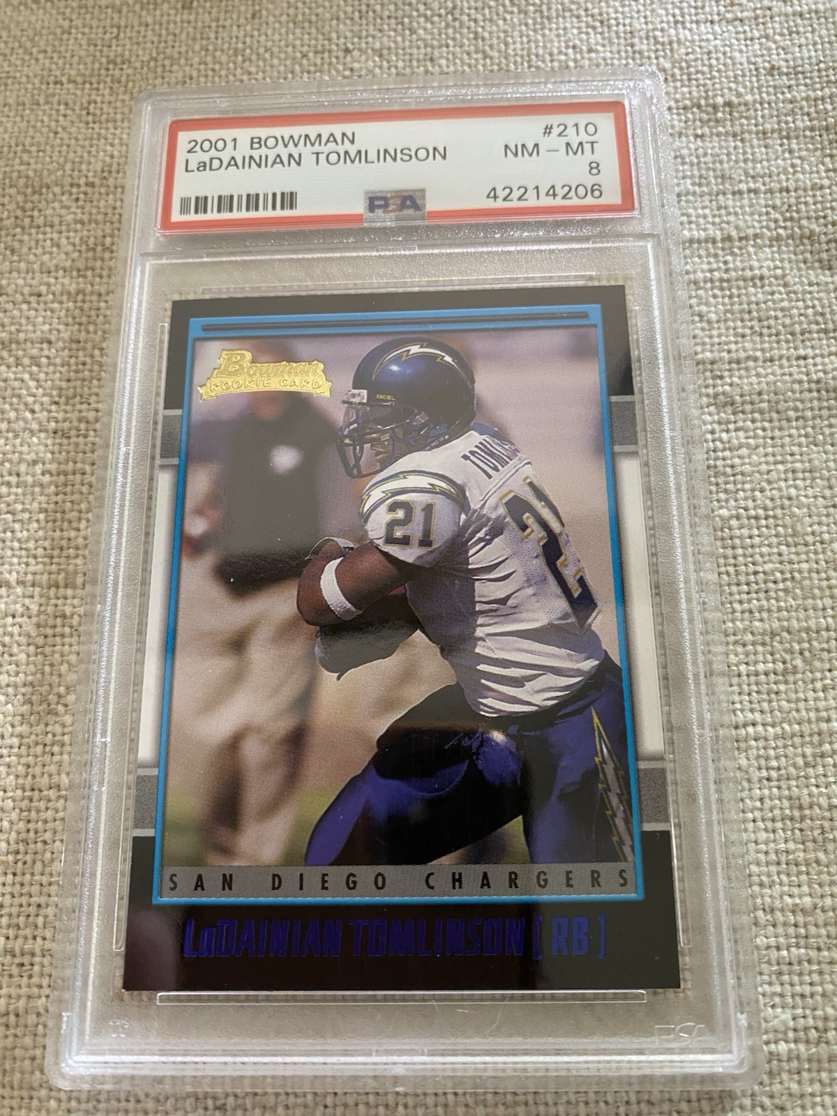 Bowman 2001 LaDainian Tomlinson Rookie Base #210 PSA 8 San Diego Chargers NFL