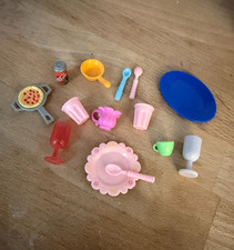 Barbie Doll Size Vintage Kitchen Dishes Lot Plate Cups Utensils Misc 14 pieces