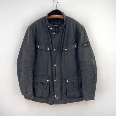 Barbour International Duke Wax Jacket Mens Large Black Slim Motorcycle Biker