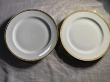 Set of 2 Antique Haviland Limoges France 9.5” Dinner Plates Gold Laurel Band