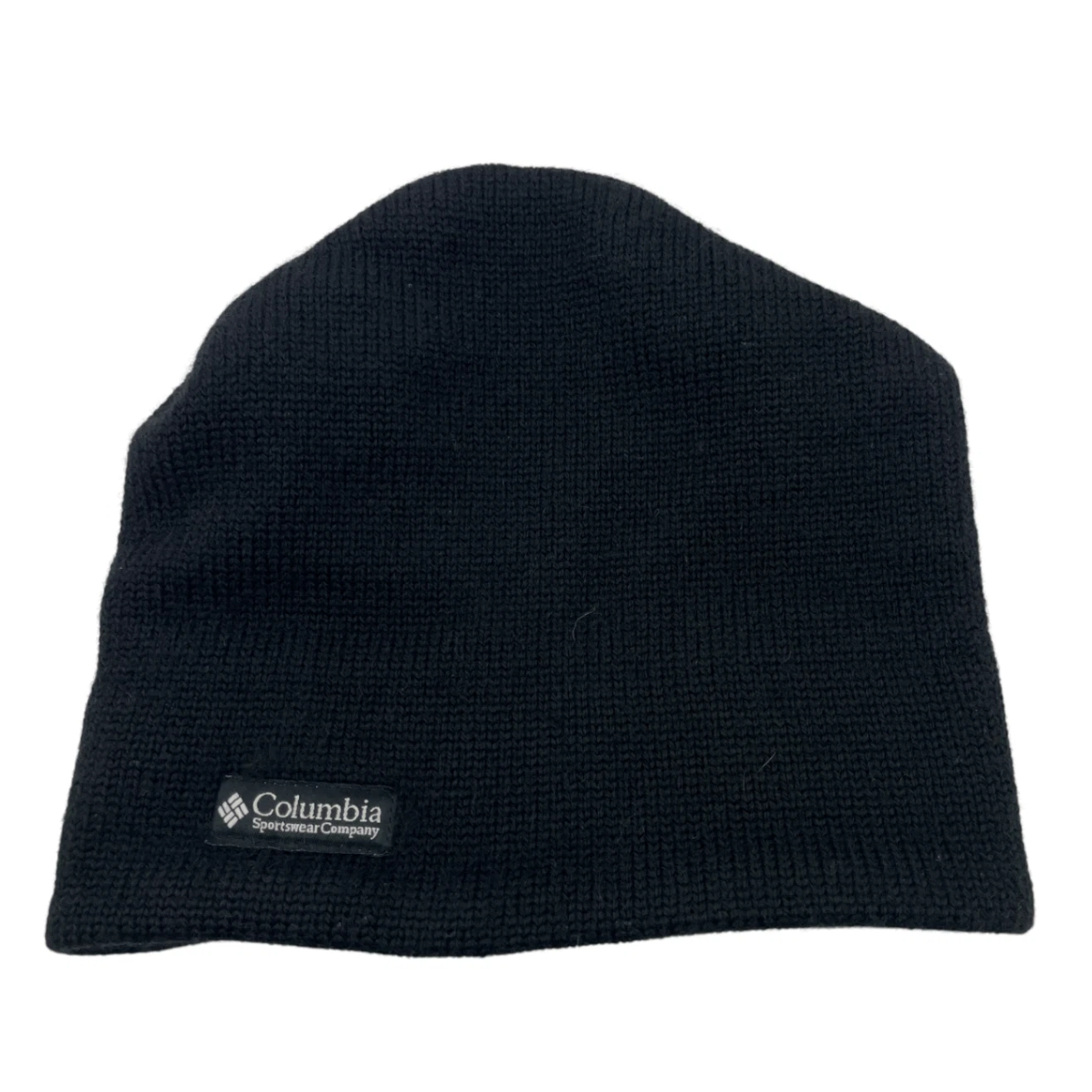 Columbia Beanie Hat Knit One Size Fleece Band Inside Men's Black Wool Polyester