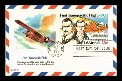 DR JIM STAMPS US FIRST DAY CARD FIRST TRANSPACIFIC FLIGHT 28C AIR MAIL FLEETWOOD