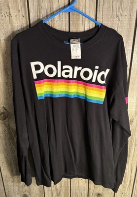 Polaroid Retro Style Long Sleeve Shirt Black Size Large Rue21 Vintage Camera NEW