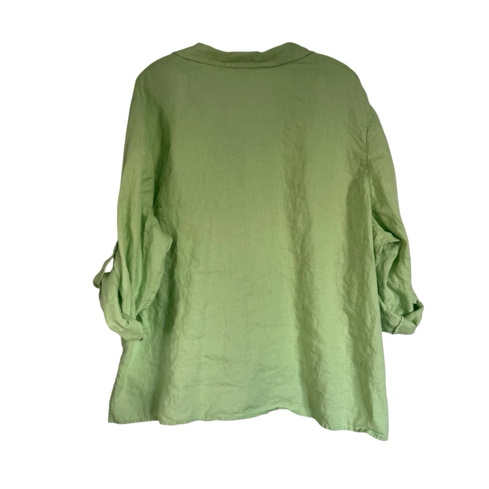 Studio Works Linen Button Down Shirt Chartreuse Green 3X - Image 2 of 4