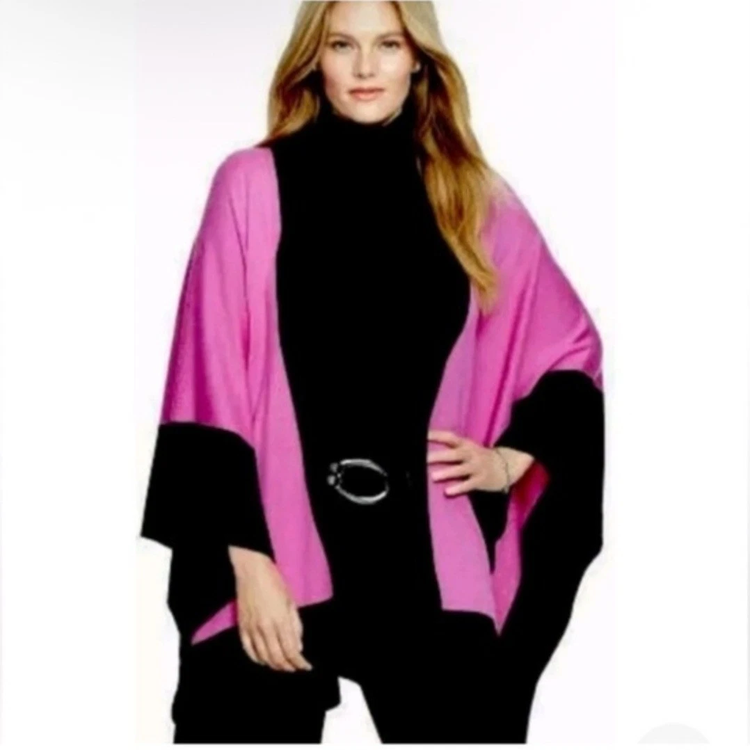 Lauren Ralph Lauren Purple Grey Colorblock Wool Blend Poncho Shawl L/XL