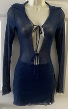 Women New Pink Mesh Sheer Cocktail  Clubwear Party Mini Blue Dress Size S