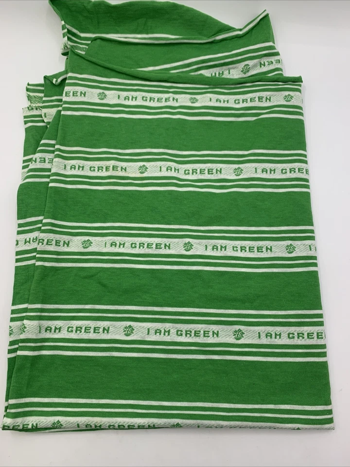 Stretch Bright Green White I AM GREEN T-shirt Fabric Remnant 39” L x 60” W - Image 3 of 4