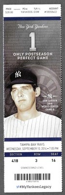 September 10 2014 New York Yankees vs Tampa Bay Rays ticket stub DON LARSEN
