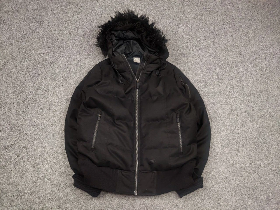 Vintage Nike Y2K Style Black 550 down jacket with fur hooded - Image 2 of 4