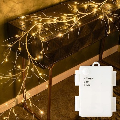 Fudios Lighted Birch Garland with Timer 48 LED Fairy Lights 6ft