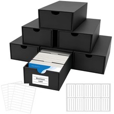 Business Card Storage Box 6 Pack, Stackable Card Organizer with Pull-Out Draw...
