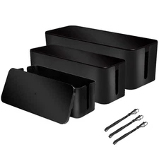 set Of 3 3 Cable Management Boxes + 3 Wire Ties Large Cord Box Organizers To H