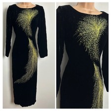 Vintage 90s Velvet Midi Dress with Gold Beading Regency Goth