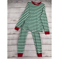 Hanna Andersson Pajama Set Unisex L Green White Striped Organic Cotton Holiday