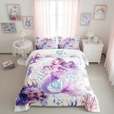 Queen Size Mermaid Bedding Set for Girls,Cartoon Mermaid Comforter for Girls ...