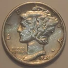 Nicer Low Mintage 1945 P Winged Liberty Head Mercury Dime, bent coin