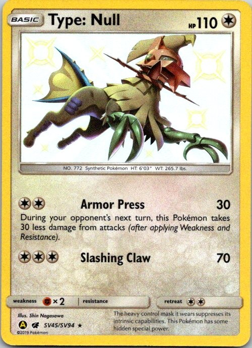 Type: Null SV45/SV94 Shiny Rare Hidden Fates Shiny Vault Pokemon Holo Near Mint